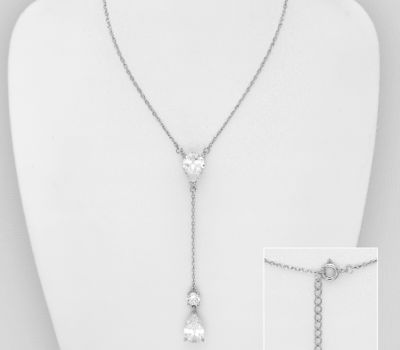 Şəkli böyütmək üçün tiklayın 925 Sterling Silver Droplet Necklace, Decorated with CZ Simulated Diamonds