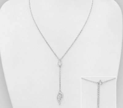 925 Sterling Silver Wing Necklace, Decorated with CZ Simulated Diamonds