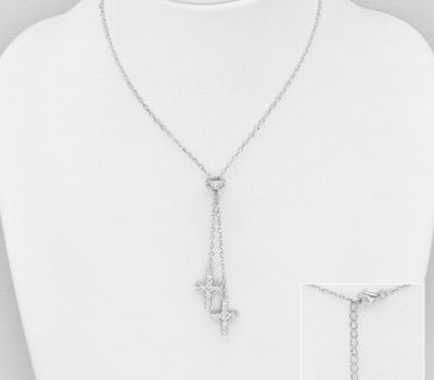 925 Sterling Silver Dangling Cross Necklace Decorated with CZ Simulated Diamonds