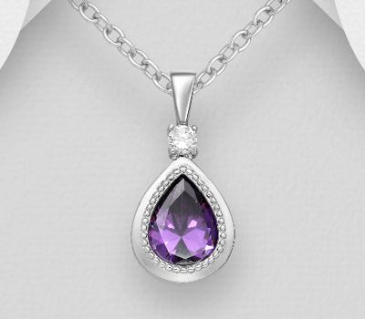 925 Sterling Silver Pear Shape Pendant, Decorated with CZ Simulated Diamonds