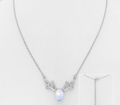 Şəkli böyütmək üçün tiklayın 925 Sterling Silver Deer Antler Necklace, Decorated with CZ Simulated Diamonds and Glass