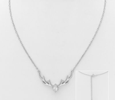925 Sterling Silver Antlers Necklace, Decorated with CZ Simulated Diamonds