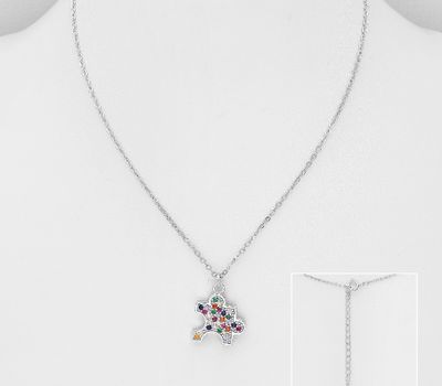 925 Sterling Silver Jigsaw Necklace, Decorated with Colorful CZ Simulated Diamonds