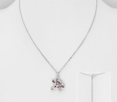 Şəkli böyütmək üçün tiklayın 925 Sterling Silver Jigsaw Necklace, Decorated with Colorful CZ Simulated Diamonds