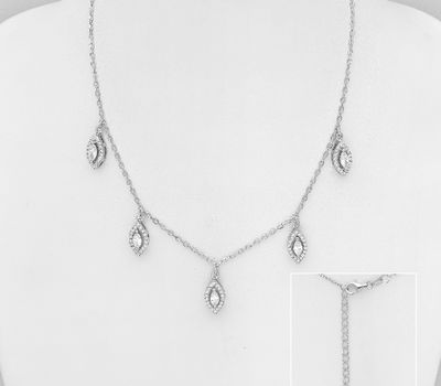 Şəkli böyütmək üçün tiklayın 925 Sterling Silver Marquise Necklace, Decorated with CZ Simulated Diamonds