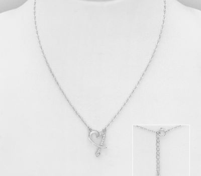 925 Sterling Silver Arrow and Heart Necklace, Decorated with CZ Simulated Diamonds