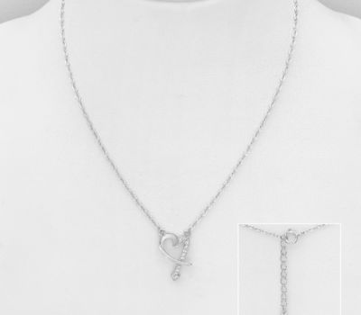Malın səhifəsinə keç 925 Sterling Silver Arrow and Heart Necklace, Decorated with CZ Simulated Diamonds