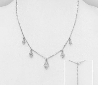 925 Sterling Silver Rhombus Necklace, Decorated with CZ Simulated Diamonds
