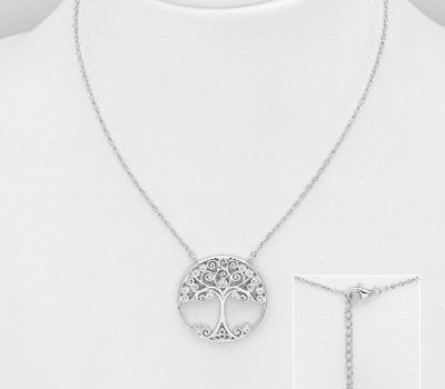 Şəkli böyütmək üçün tiklayın 925 Sterling Silver Swirl Tree of Life Necklace, Decorated with CZ Simulated Diamonds