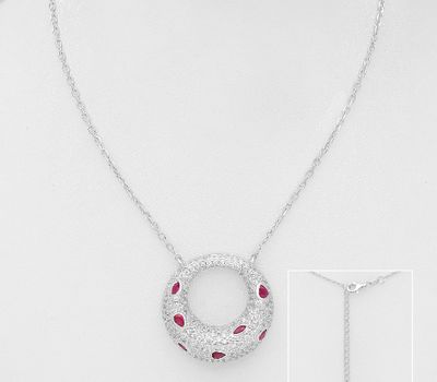 925 Sterling Silver Necklace, Decorated with Various Color CZ Simulated Diamonds