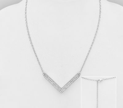 925 Sterling Silver Chevron Necklace, Decorated with CZ Simulated Diamonds
