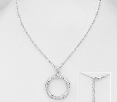 925 Sterling Silver Bamboo Necklace, Decorated with CZ Simulated Diamonds