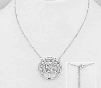 925 Sterling Silver Tree of Life Necklace, Decorated with CZ Simulated Diamonds