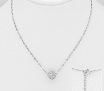 925 Sterling Silver Necklace Featuring Ball Decorated with CZ Simulated Diamonds