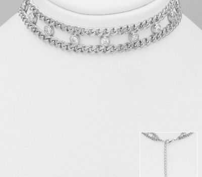 925 Sterling Silver Choker Decorated with CZ Simulated Diamonds