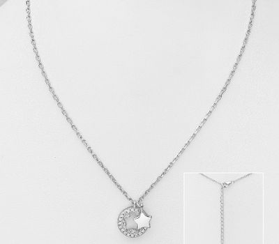 Şəkli böyütmək üçün tiklayın 925 Sterling Silver Star Necklace, Decorated with CZ Simulated Diamonds