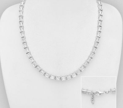 925 Sterling Silver Tennis Necklace Decorated with CZ Simulated Diamonds