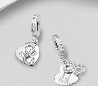 925 Sterling Silver Heart Bead-Charm Featuring Infinity 