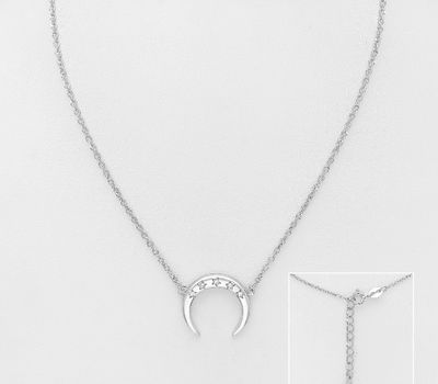 925 Sterling Silver Horn and Star Necklace,  Decorated with CZ Simulated Diamonds