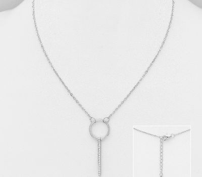 925 Sterling Silver Necklace Featuring Bar and Circle Design, Decorated with CZ Simulated Diamonds