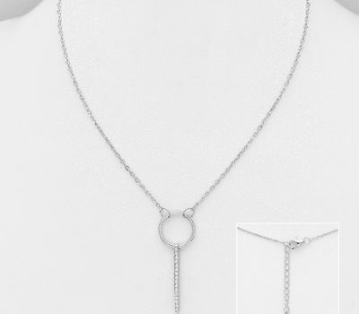 Şəkli böyütmək üçün tiklayın 925 Sterling Silver Necklace Featuring Bar and Circle Design, Decorated with CZ Simulated Diamonds