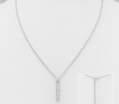 925 Sterling Silver Bar Necklace, Decorated with CZ Simulated Diamonds