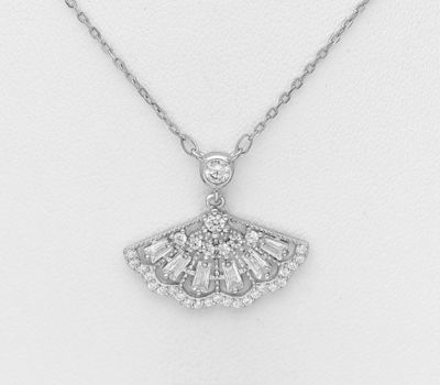 925 Sterling Silver Necklace, Decorated with CZ Simulated Diamonds