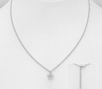 Şəkli böyütmək üçün tiklayın 925 Sterling Silver Flower Necklace, Decorated with CZ Simulated Diamonds