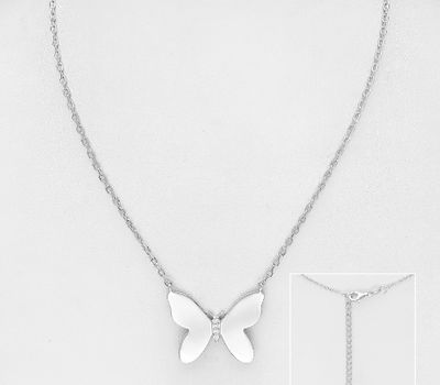 925 Sterling Silver Butterfly Necklace, Decorated with CZ Simulated Diamonds