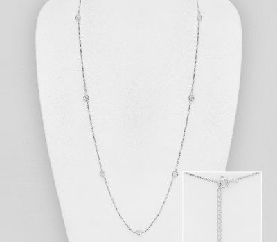 925 Sterling Silver Long Necklace, Decorated with CZ Simulated Diamonds