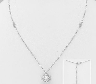 925 Sterling Silver Necklace, Decorated with CZ Simulated Diamonds