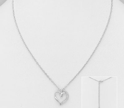 925 Sterling Silver Heart Necklace, Decorated with CZ Simulated Diamonds