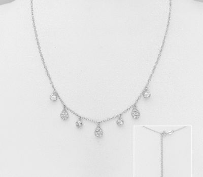 925 Sterling Silver Droplet Necklace, Decorated with CZ Simulated Diamonds
