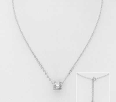 925 Sterling Silver Necklace, Decorated with CZ Simulated Diamonds