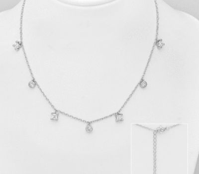925 Sterling Silver Circle and Square Necklace, Decorated with CZ Simulated Diamonds