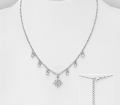 Şəkli böyütmək üçün tiklayın 925 Sterling Silver Star Necklace, Decorated with CZ Simulated Diamonds