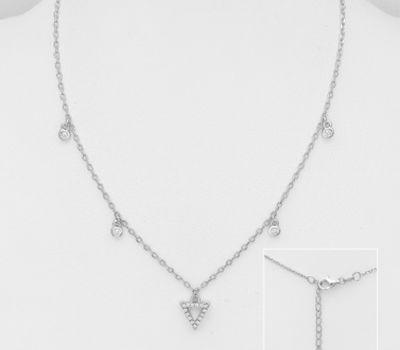 925 Sterling Silver Triangle Necklace, Decorated with CZ Simulated Diamonds