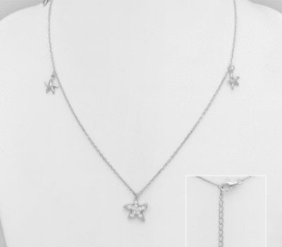 925 Sterling Silver Starfish Necklace, Decorated with CZ Simulated Diamonds