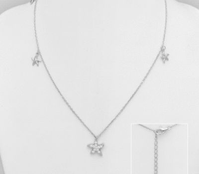 Şəkli böyütmək üçün tiklayın 925 Sterling Silver Starfish Necklace, Decorated with CZ Simulated Diamonds