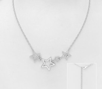 Şəkli böyütmək üçün tiklayın 925 Sterling Silver Star Necklace, Decorated with CZ Simulated Diamonds