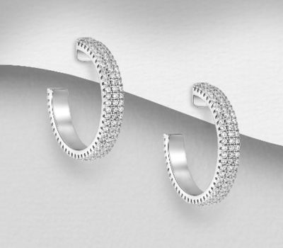 Şəkli böyütmək üçün tiklayın 925 Sterling Silver Push-Back Earrings, Decorated with CZ Simulated Diamonds
