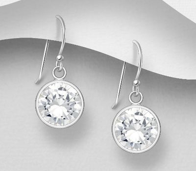 925 Sterling Silver Circle Hook Earrings Decorated with CZ Simulated Diamonds