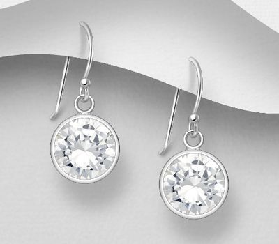 Şəkli böyütmək üçün tiklayın 925 Sterling Silver Circle Hook Earrings Decorated with CZ Simulated Diamonds