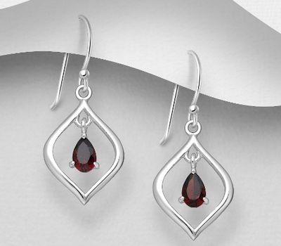 925 Sterling Silver Hook Earrings, Decorated with CZ Simulated Diamonds