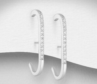 925 Sterling Silver Push-Back Earrings Decorated with CZ Simulated Diamonds