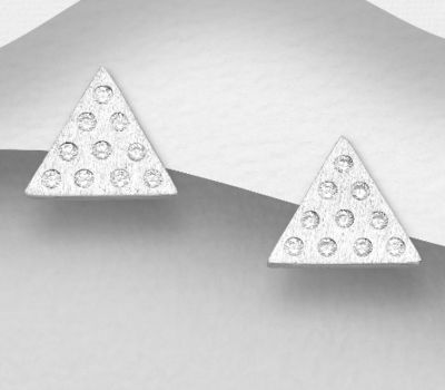 Şəkli böyütmək üçün tiklayın 925 Sterling Silver Triangle Push-Back Earrings Decorated with CZ Simulated Diamonds