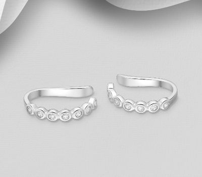 Şəkli böyütmək üçün tiklayın 925 Sterling Silver Ear Cuffs, Decorated with CZ Simulated Diamonds