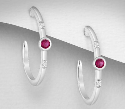 Malın səhifəsinə keç 925 Sterling Silver Hoop Push-Back Earrings Decorated with CZ Simulated Diamonds