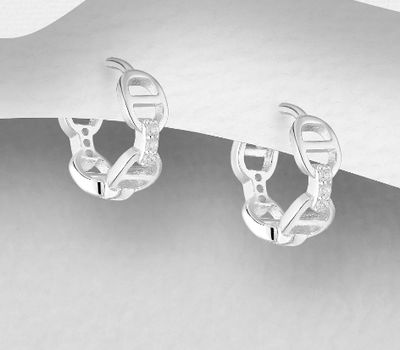 Şəkli böyütmək üçün tiklayın 925 Sterling Silver Hoop Earrings, Decorated with CZ Simulated Diamonds