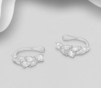 925 Sterling Silver Ear Cuffs, Decorated with CZ Simulated Diamonds